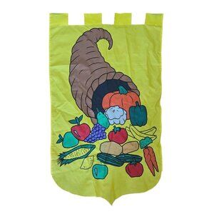 Thanksgiving Cornucopia Banner 46" X 27" Fall Harvest Decoration Yellow With Fru